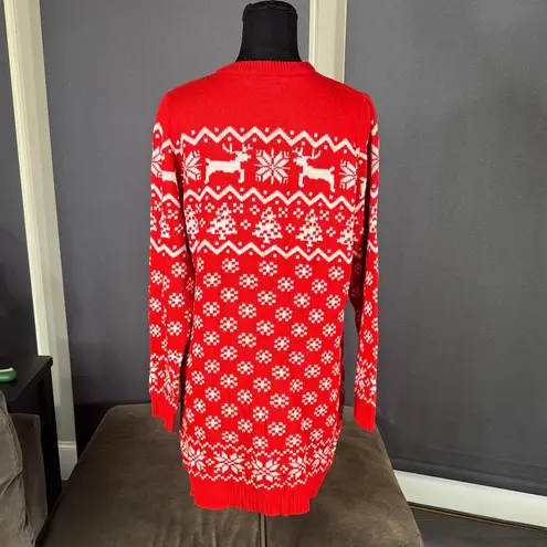 Women’s Christmas Holiday Sweater Dress and Beanie Size L Red Size L
