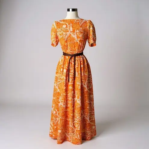 STAUD Alix Maxi Dress in Tangerine Whiskey Orange Floral Puff Sleeve Small