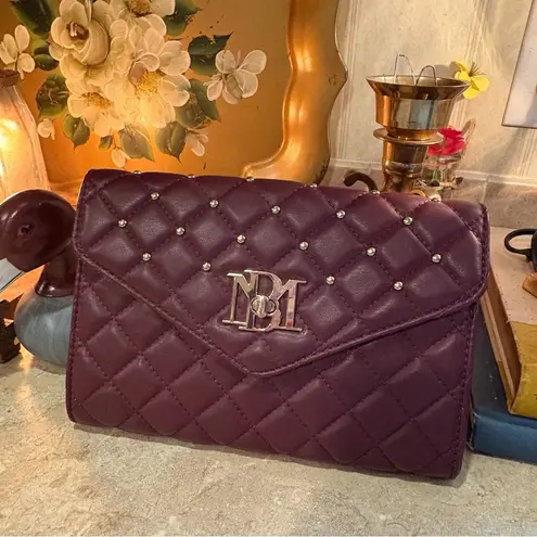 Badgley Mischka Purple Crossbody Bag with Gold Hardware and Quilted Design