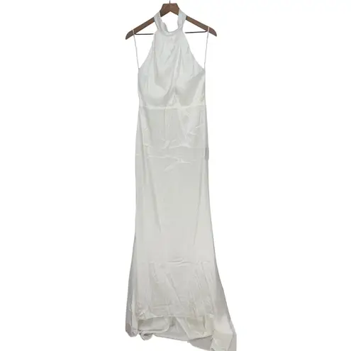 Lulus Eternity Together White Satin Halter Mermaid Maxi Dress Size L Size L