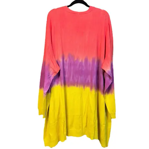 LOGO Lounge by Lori Goldstein 5X Tie Dye Cardigan Sweater Lagenlook Pockets Boho Pink