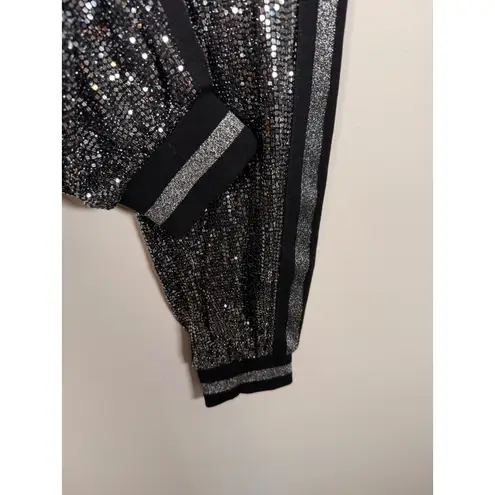 Pam & Gela Mirror Ball Sequin Jogger Pants Black Silver Drawstring Size S - Image 4