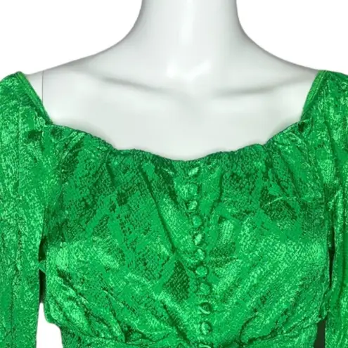 AFRM Shirt Womens Small Fem Green Jonas Top Satin Crop Off Shoulder Going Out