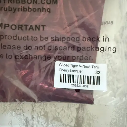 Ruby Ribbon Gilded Tiger V Neck Tank Style 2025 Cherry Lacquer Sz 32 Purple