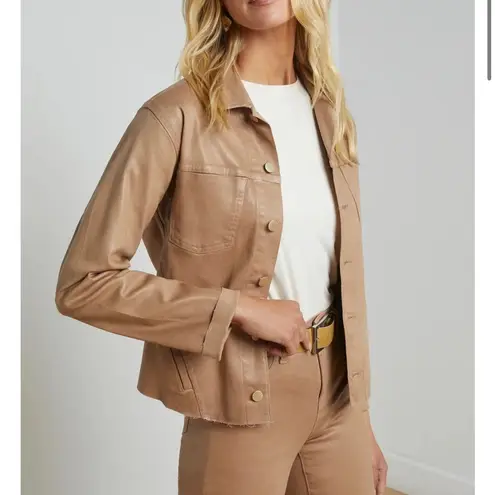 L'Agence L’AGENCE Janelle Cappuccino Coated Jacket Gold Buttons Raw Edge Women Small - Image 2