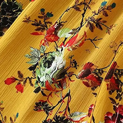 Womens Floral Boho Crochet Accent Lantern Sleeve Dress sz small Yellow