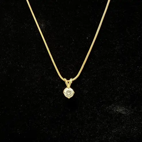 14K Italy Solid Gold Snake Chain 19" Necklace 4.3g w/ Solitaire Pendant