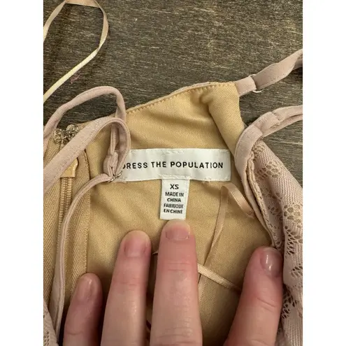 Dress the Population NEW Zahra Lace Front Slit Midi Dress Blush Size XS