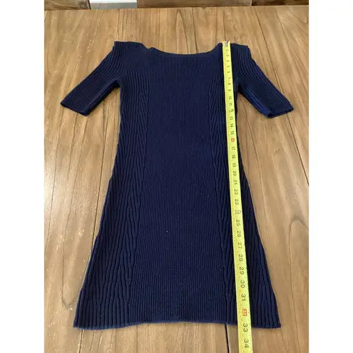 Theory  Navy Knit ribbed wool short sleeve preppy minimalist mini dress S