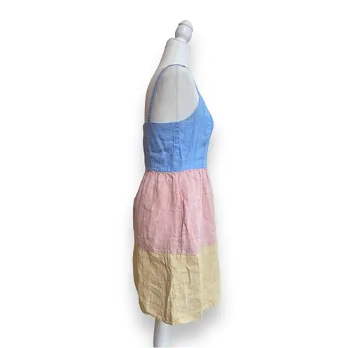 Cynthia Rowley  Dress Womens Size S Linen Blue Pink Yellow Colorblock Fit Flare