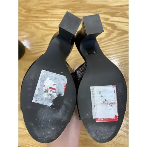 Aquatalia Women 10 Black Patent Leather Slip On Block Open Toe Slide Sandals S29