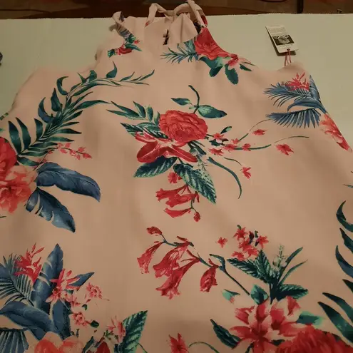 Gibson Naples Dress Women's Large Pink Floral Sleeveless Halter Neck