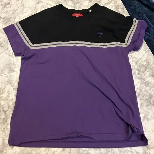 Guess Women’s 90s Throwback  Purple Black Colorblock Short Sleeve Shirt Size XL