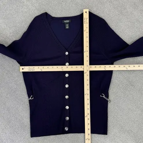 Peck & Peck Collection V Neck Chain Detail Cardigan Sweater Purple XL Button