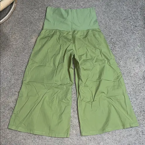 XCVI Wearables Foldover Flare Wide Leg Palazzo Pants Green Large