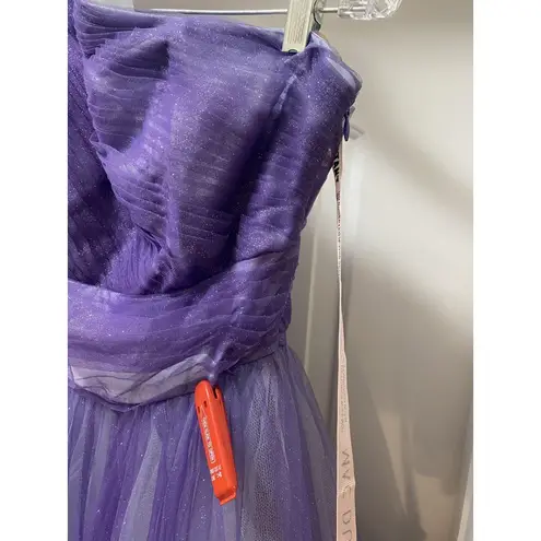 Mac Duggal 20377 Dress Womens 2 Purple One Shoulder Tulle Glitter Gown Prom Even