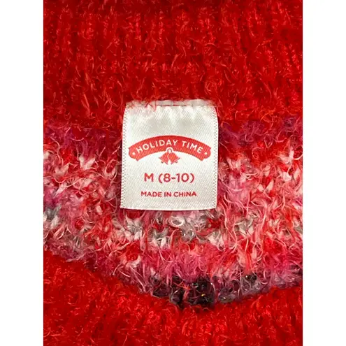 Holiday Time Jingle Bells Fair Isle Christmas Sweater Red Fuzzy Knit Women's M