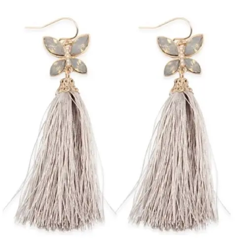 Influence Acrylic Pearl & Rhinestone Beaded Butterfly Tassel Earrings White