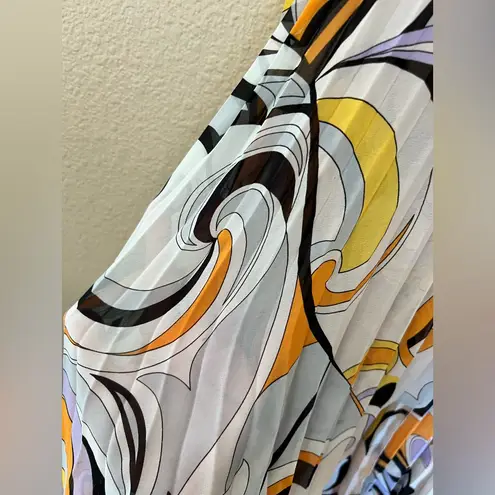 Marciano Orange and Purple Abstract High Low Pleated Flowy Maxi Skirt Size S