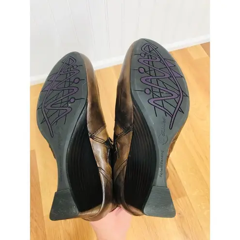 EARTHIES Leather Knee High Wedge Heeled Boot Distressed Fall Brown Tan Size 7