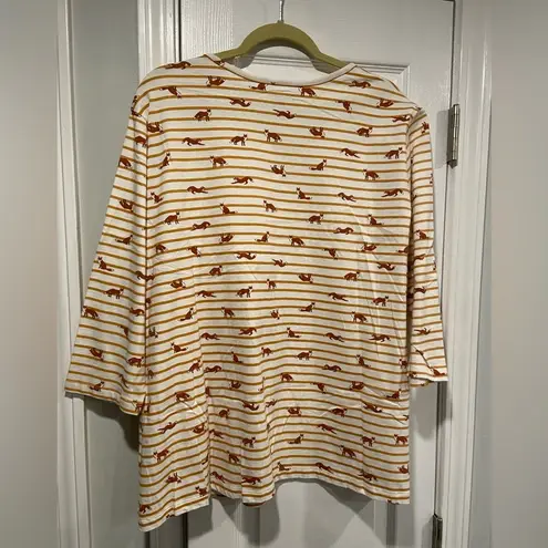 NWOT Serengeti Size 2X Mustard Stripe Red Fox Long Sleeve Crew Neck Tee Shirt Gold
