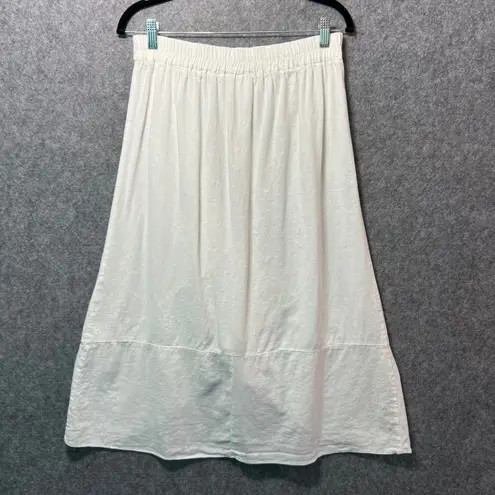 Westport Linen Blend Midi Ruffle Skirt White Elastic Waist Size M Hi Low