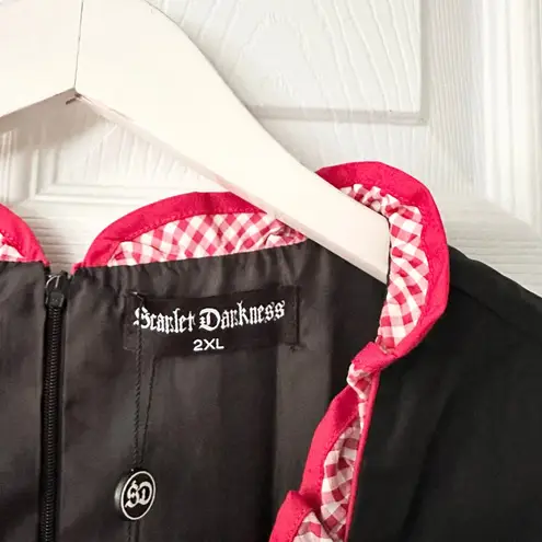 Scarlet Darkness NWT Black Red Cotton Corset Lace Up Gingham Trim Dress 2XL Size 2X