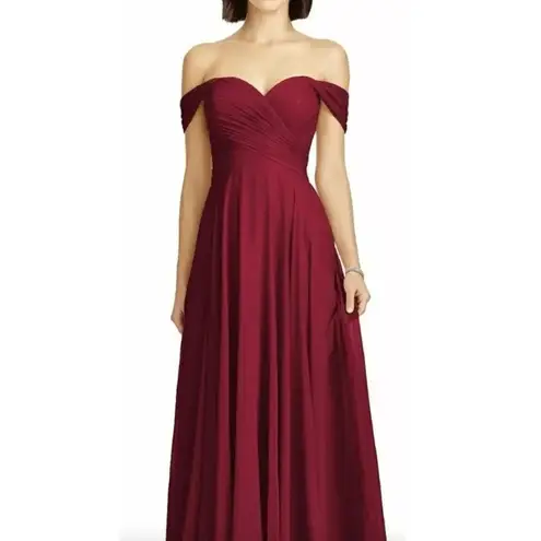 DESSY COLLECTION Vivian Diamond 2970 Claret Off the Shoulder Draped Dress $284 Red Size 14
