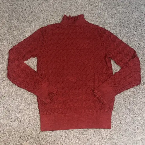 Sundance Frances Ruffle Turtleneck Sweater Scallop Pointelle Knit Rust Orange M - Image 5