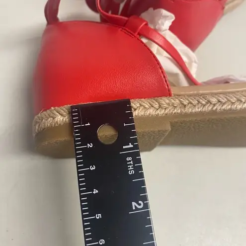 SHOEDAZZLE Women’s Flat Espadrille Rhinestone Medallion Wraparound Sandals Sz 7 Red