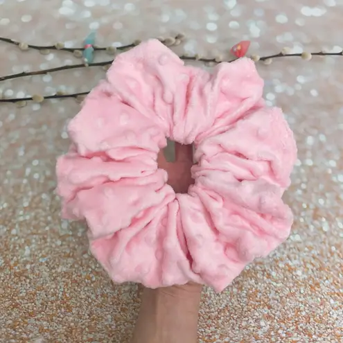 Jumbo Scrunchie Oversized Scrunchie Baby Pink Minky Simple Dots Scrunchie