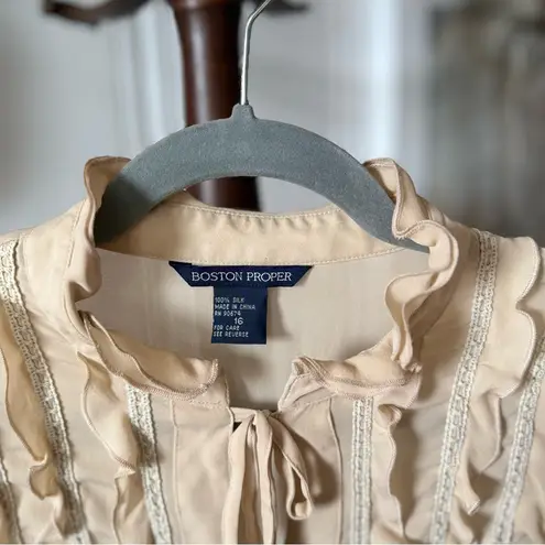 Boston Proper Vintage Silk Cream Ruffled Cottagecore Blouse