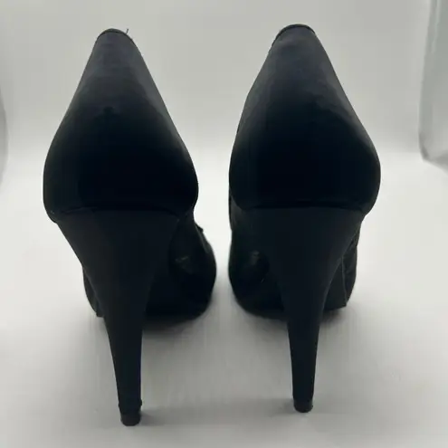 Style & Co Naveah Black Glitter Mesh Peep Toe Heels Party Sparkly Women 6.5