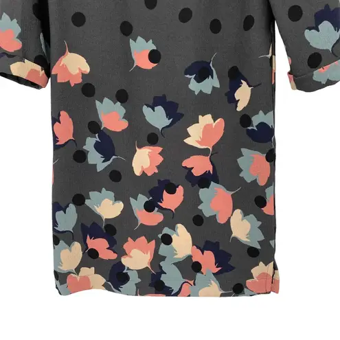 Boden Floral Polka Dot Print A Line Mini Dress Scoop Neck Gray Pink Womens 2R Size 2