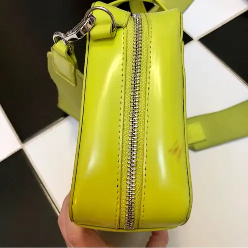 Kara Pinch Shoulder Leather Bag Lemon Lime Yellow-Green Citrus Highlighter Neon