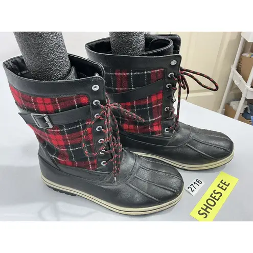 Womans Cushion Walk By Avon Size 8 Black Red Plaid Lace Up Snow Boots