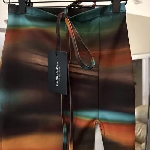 Pretty Little Thing Skirt Womens Abstract Print Ruched Mesh Mini Beach Skirt" 2 Orange