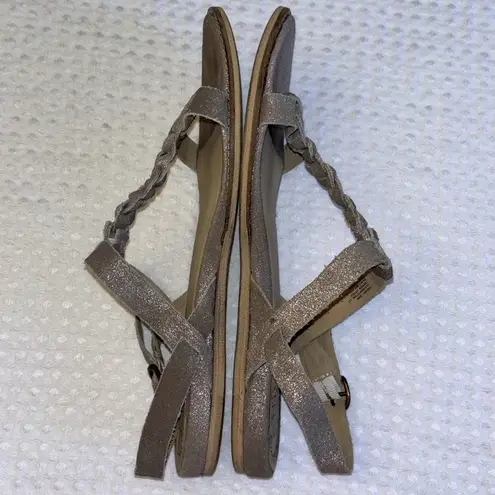 Latigo ANTHROPOLOGIE Dreamy 8.5 Leather Flat Sandals Neutral Metallic Taupe Gray