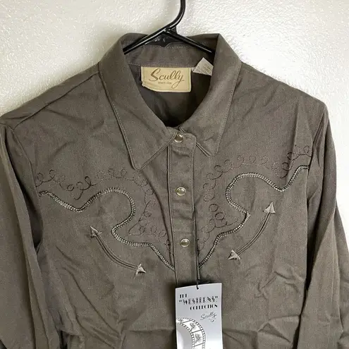 Vtg Scully Womens Western Shirt Small Brown Pearl Snap Embroider Cowgirl NWT