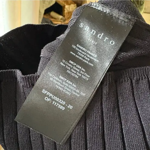 SANDRO PARIS Western Rhinestone Collar Ribbed Polo Shirt Size 1 / Small Black