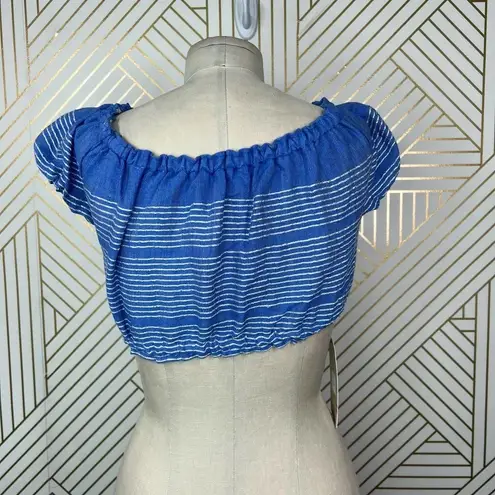 Lemlem Zinab Cropped Puff Sleeve Blouse Cornflower Blue Size XS
