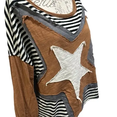 Oversized Star Patch High Low Quilted Patchwork sweater Multiple