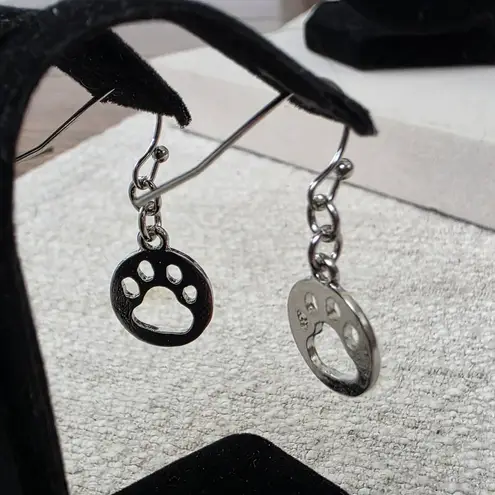 Boutique Silver Chain Necklace Poodle Dog Rhinestone Pendant Paw Print Earrings Set