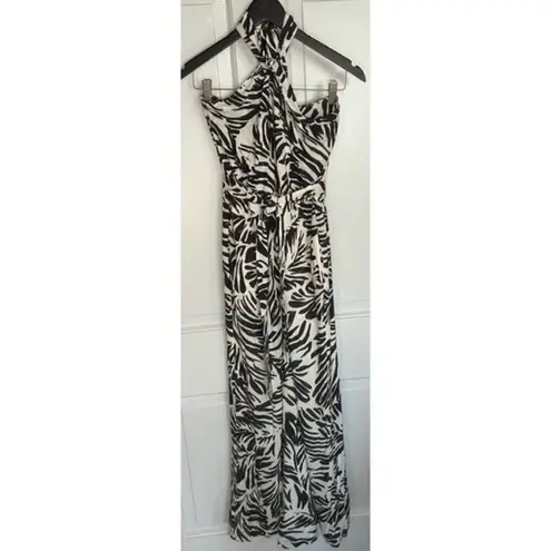 Willow Monaco Tropical Leaf Print Black and White Halter Jumpsuit Size S NWOT