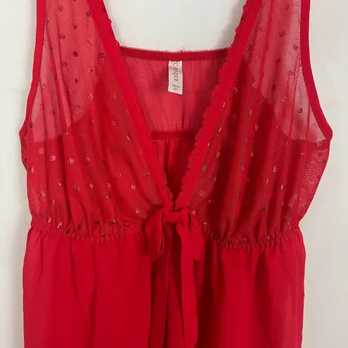 Cacique Sheer Mesh Red Pullover Babydoll Nightgown Lingerie Size Large