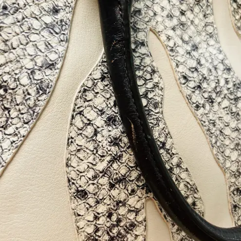 Brahmin Women’s Leather Cream Black Snake Skin Satchel Designer Handbag