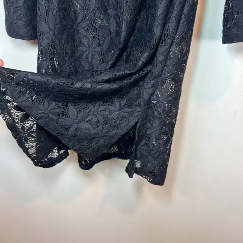 J. VALDI Womens Floral Crochet Lace Tunic Swim Cover Up Dress Black NEW Sz Large