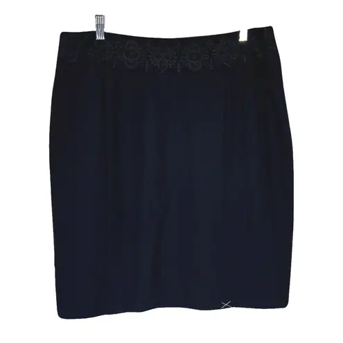 Josephine Chaus Skirt Women 16 Black Floral Embroidered Waist Neutral Minimalist