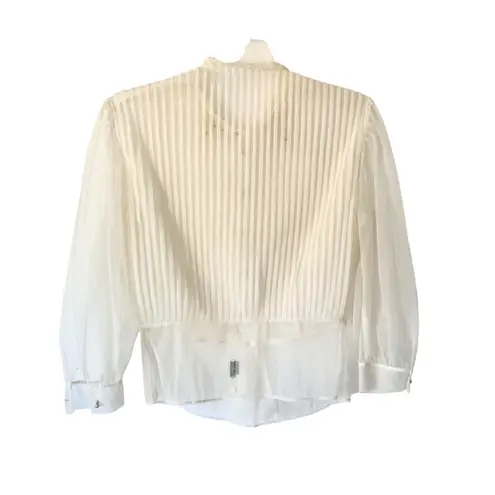 Vintage An Original Debcraft Sheer Cream Nylon Embroidered Pearl Button Blouse