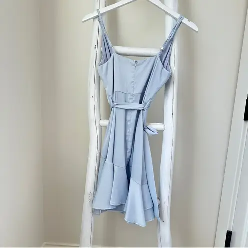 Rumor Light Blue Belted Flared Ruffle Bottom Mini Dress SZ Small